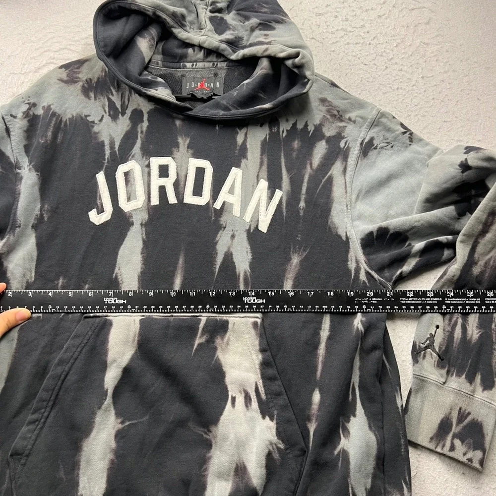 Jordan Tie Dye Hoodie Mens Medium Black Grey Spellout Jumpman Sweatshirt 2482